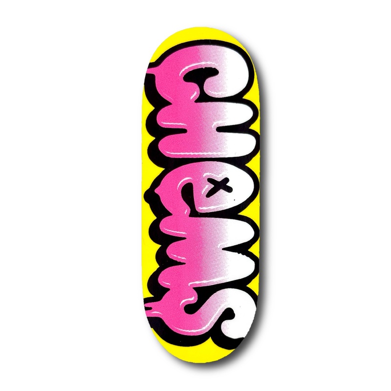 Chems Yellow Pink Bubbles Fingerboard Deck 29mm Mid-Pro Popsicle