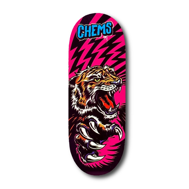 Chems Pink Background Orange Tiger Fingerboard Deck 29mm Mid-Pro Popsicle