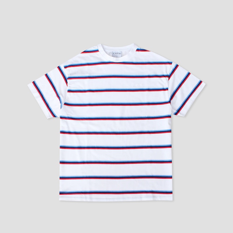Skateboard Cafe Stripe T-Shirt White Royal Small