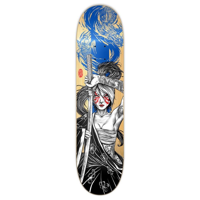 Yocaher Graphic Skateboard Deck  – Samurai Series – Girl Samurai Blue Dragon 7.5″