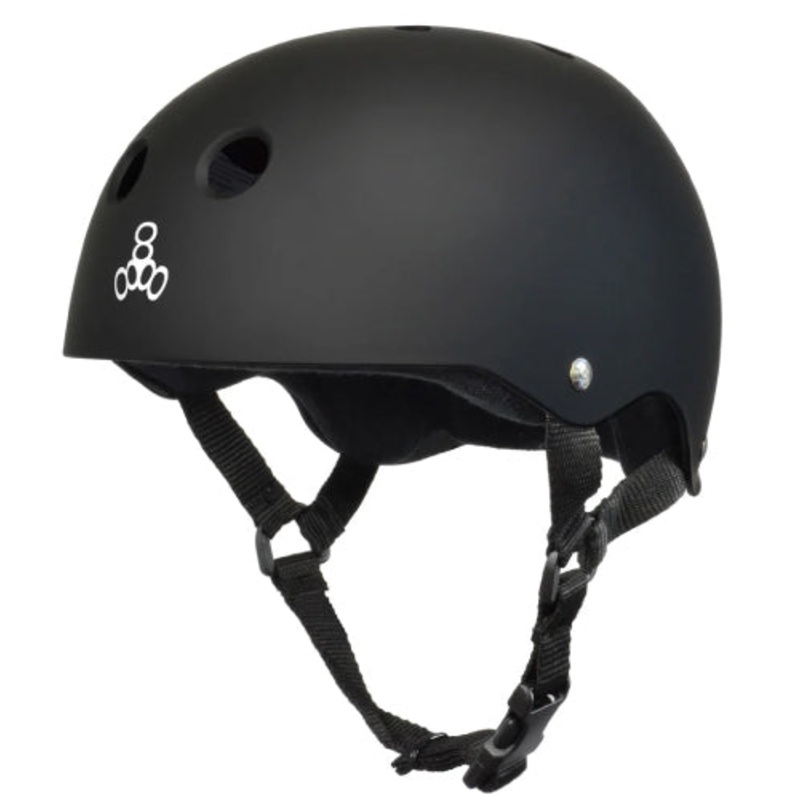 Triple Eight Sweatsaver Helmet – Black Rubber/White Logo Small
