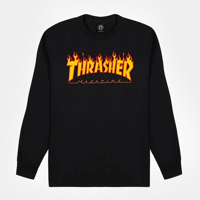 Thrasher Flame Logo Long Sleeve T Shirt – Black S