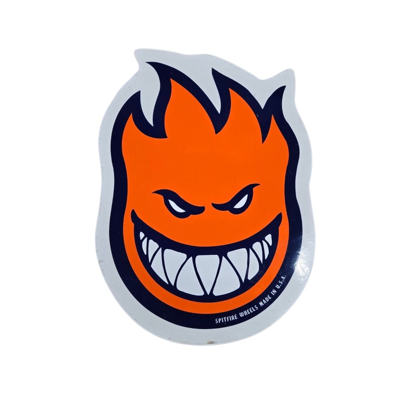 9″x12″ Vintage Spitfire Wheels Big Head Sticker Large – ORANGE NAVY