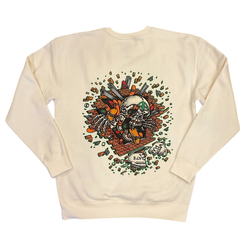 AMATEUR ATHLETE DESTRUCTION CREW NECK BONE SWEATER S