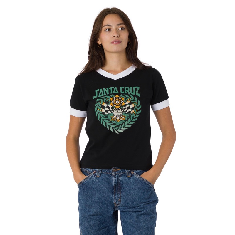 Heart Set Crop Womens Santa Cruz Ringer T-Shirt Black/White XS