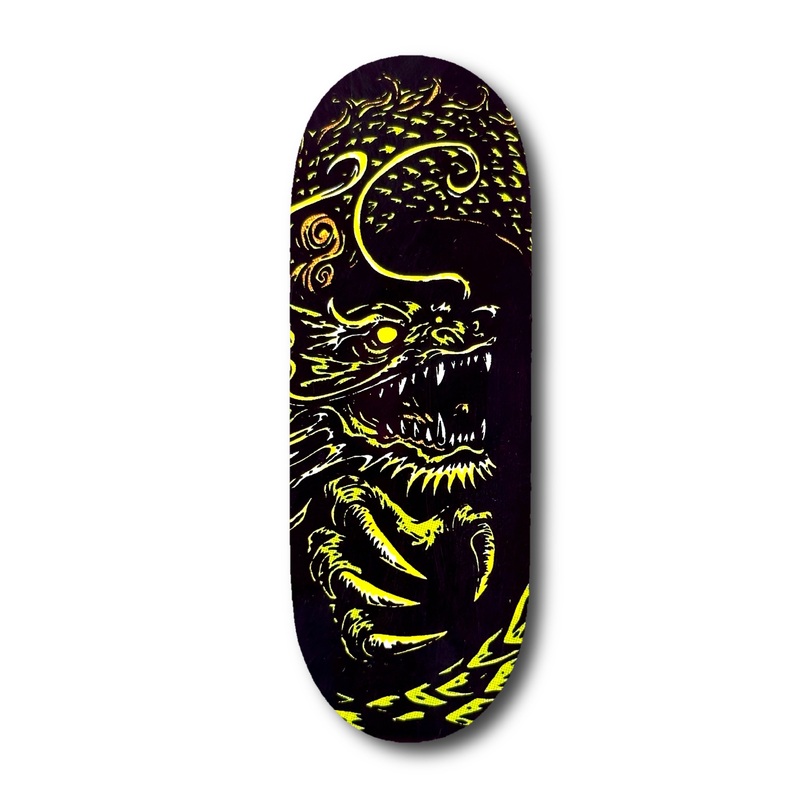 Chems Black Background Green Dragon Fingerboard Deck 29mm Mid-Pro Popsicle