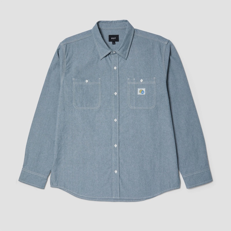 HUF Total Eclipse Chambray Shirt Light Blue Small