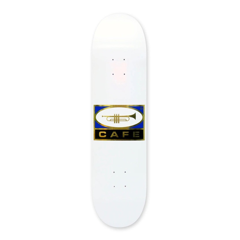 Skateboard Cafe – 8.125″ – Trumpet Logo Deck White / Gold
