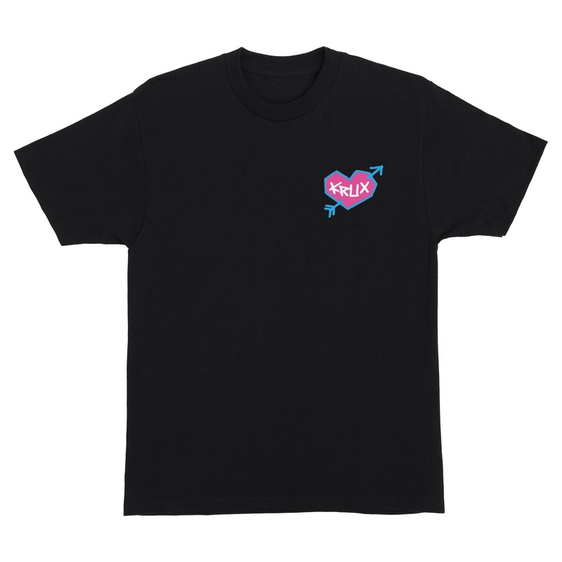 Heart Logo Krux Mens T-Shirt Black w/Pink/Blue/White S