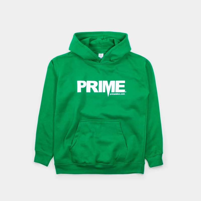 Prime Delux OG Logo Kids Hooded Sweat – Green/ White Kids S