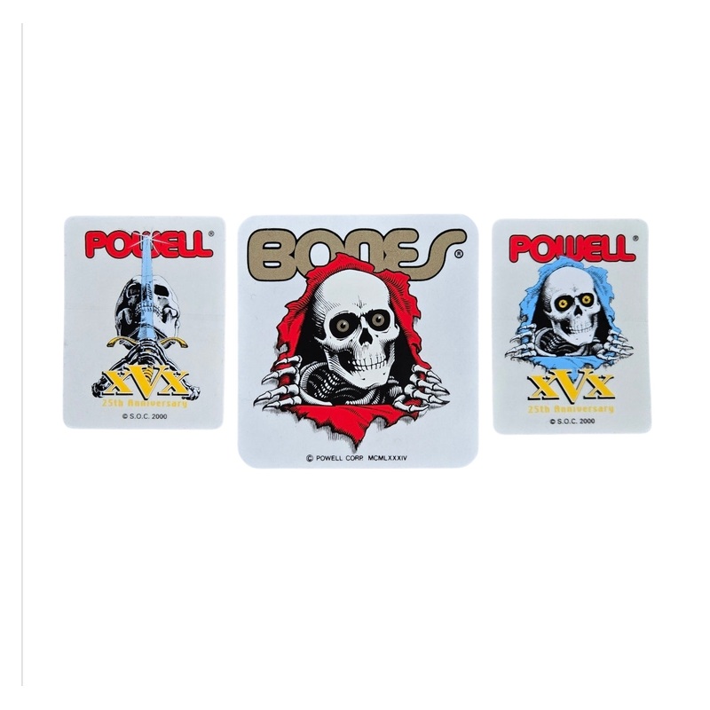 Vintage Powell Bones Ripper Sticker Set (set of 3)- CLEAR BACK