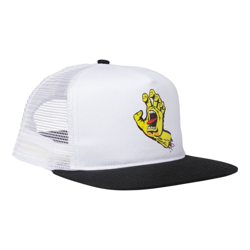 Santa Cruz Screaming Hand Front Mesh Trucker High Profile Men’s Hat – White/White White