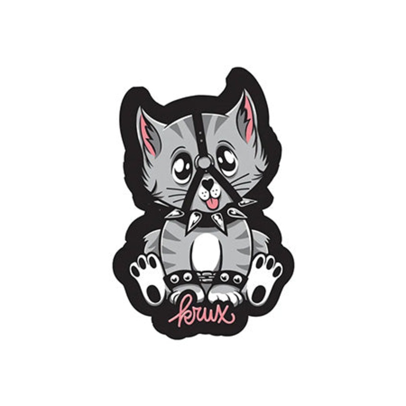 Krux Bondage Kitty Sticker Grey 3″ X 4″