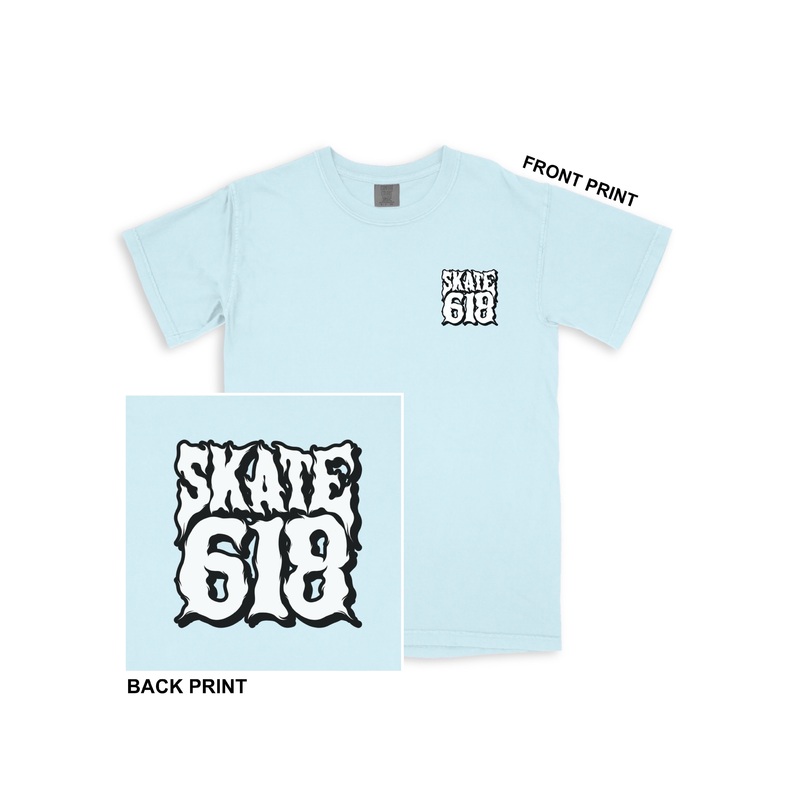 SKATE 618 Stacked Logo Light Blue T-Shirt (CHOOSE SIZE) Small