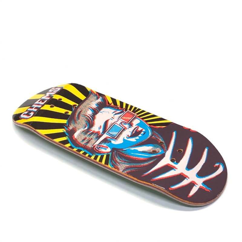 Chems Yellow Background “Rising 3D Kid” Fingerboard Deck 29mm Mid-Pro Popsicle