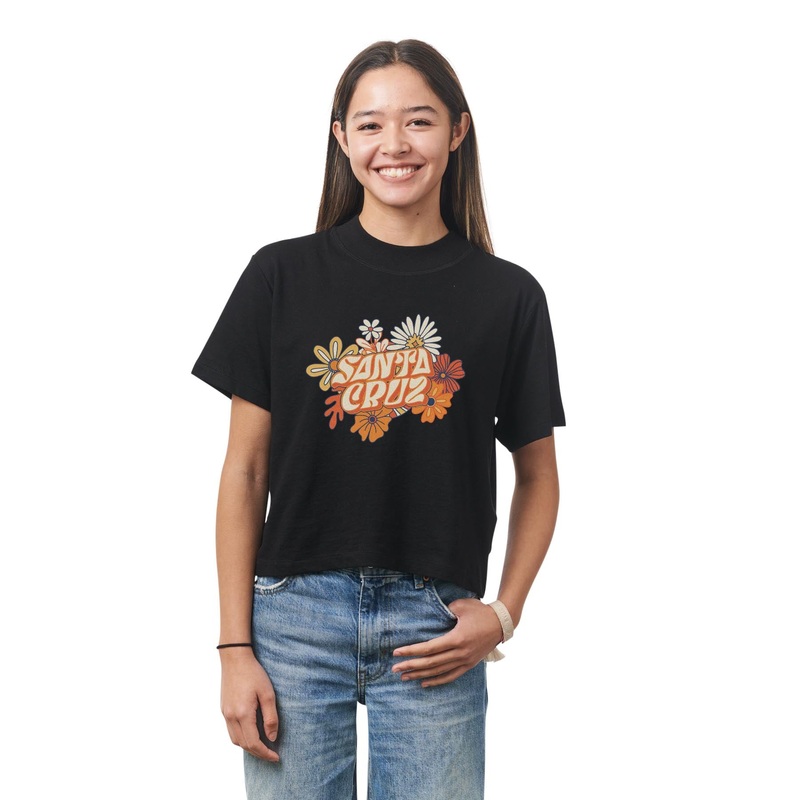 Santa Cruz Women’s Oversized Crop Short T-Shirt –  Black Small Black
