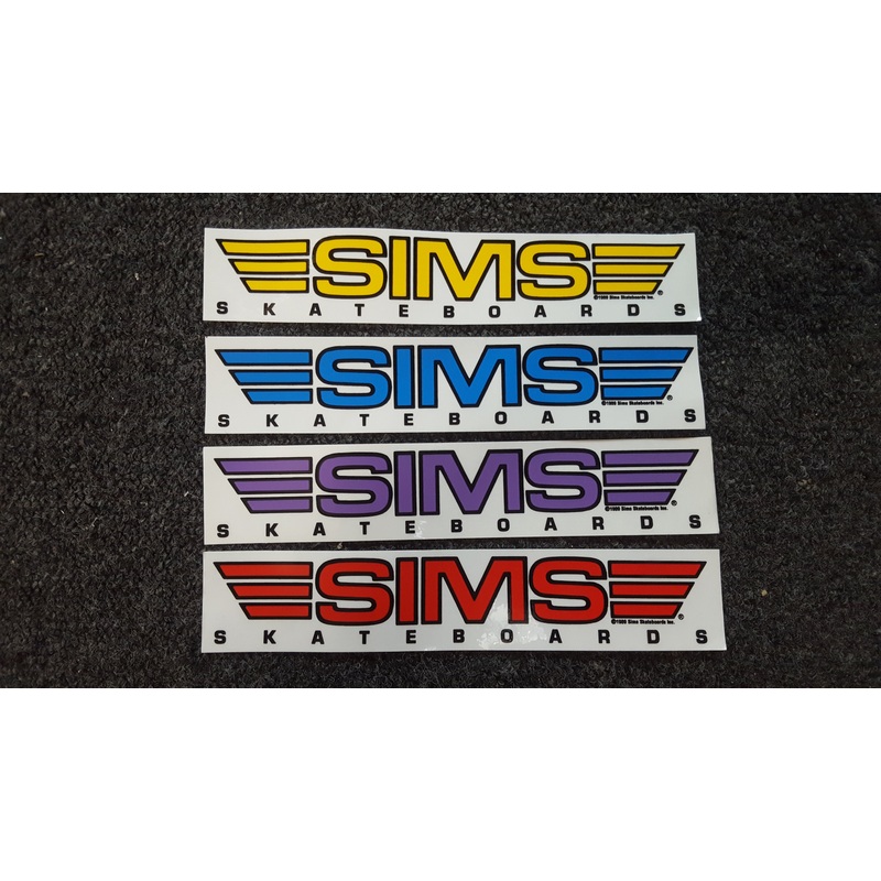 NOS Vintage SIMS skateboard 9.25″  STICKERS 4  PACK –  (CLEAR BACK)