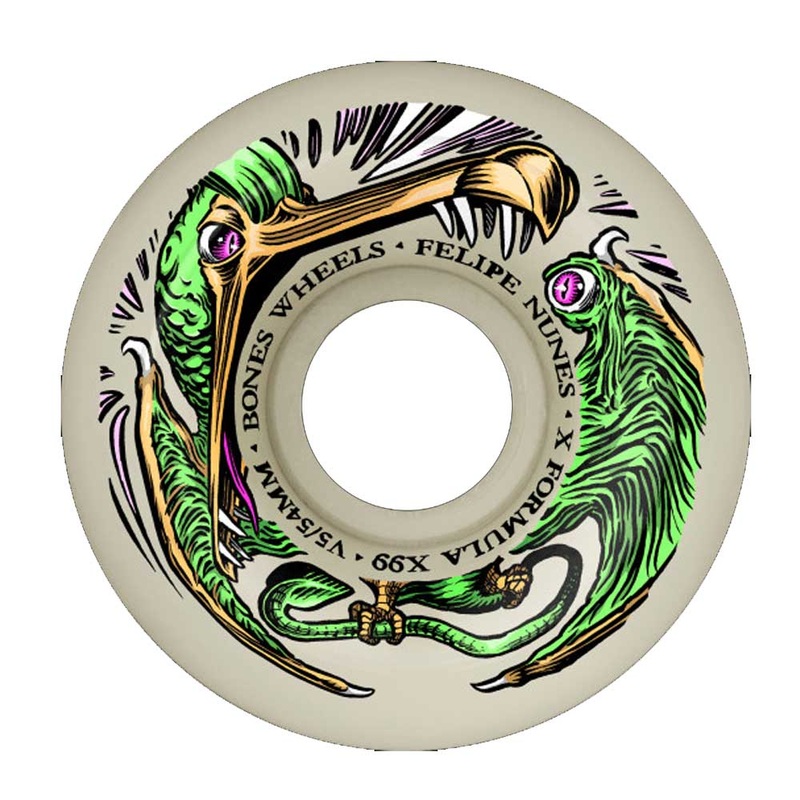 Bones 99a Nunes Dino-Sortas V6 X-Formula Sidecut Skateboard Wheels 54mm White