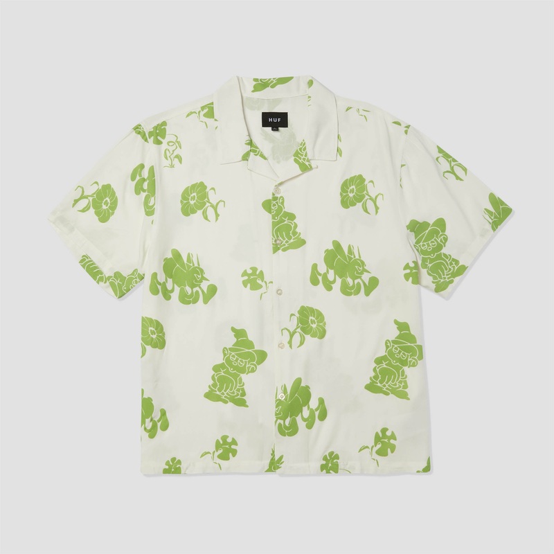 Huf Trip Flocked Shortsleeve Resort Shirt White Small
