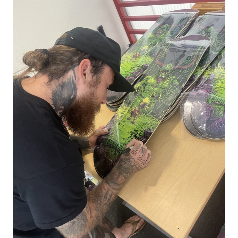 Signed 8.6in Chris Russell Swamp Creature Skateboard Deck No Color 8.60in x 31.95in