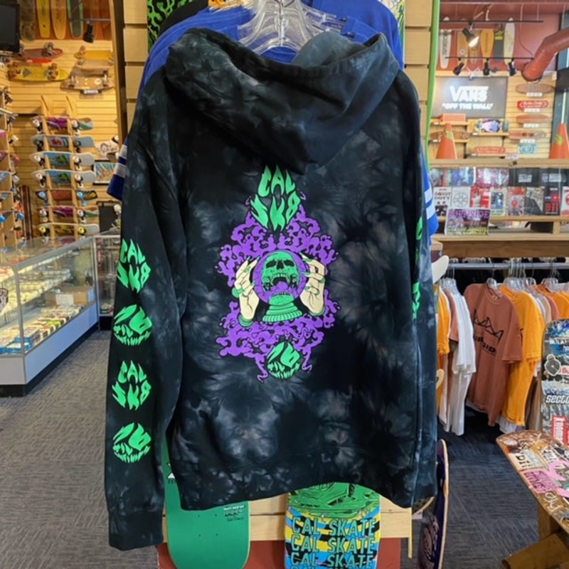 Cal Skate “Crystal Ball- Green and Purple” Black Tie Dye Hoody Youth Large