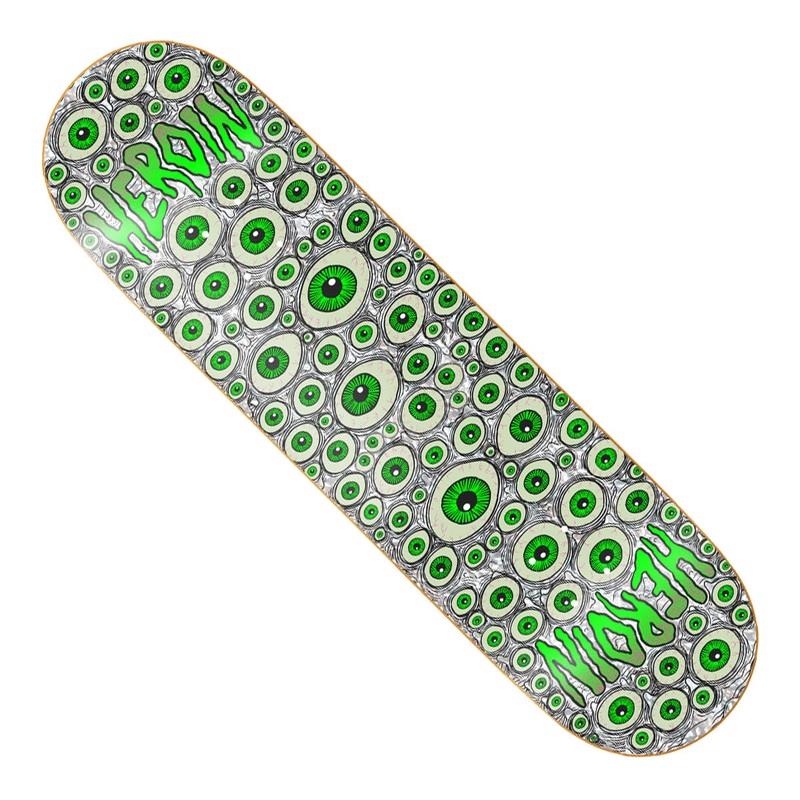 Heroin Skateboards Holographic Eyes Symmetrical Green Deck Green 8.25 x 31.75 WB:14