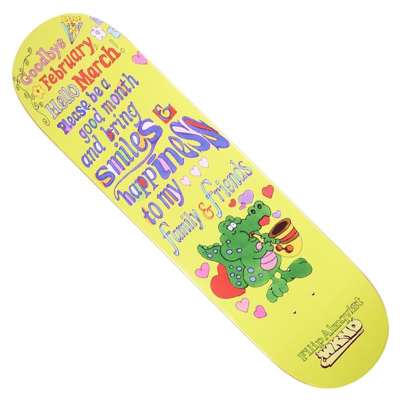 WKND Skateboards Filip Almqvist Hello March Deck Yellow 8.375 x 31.875 WB:14