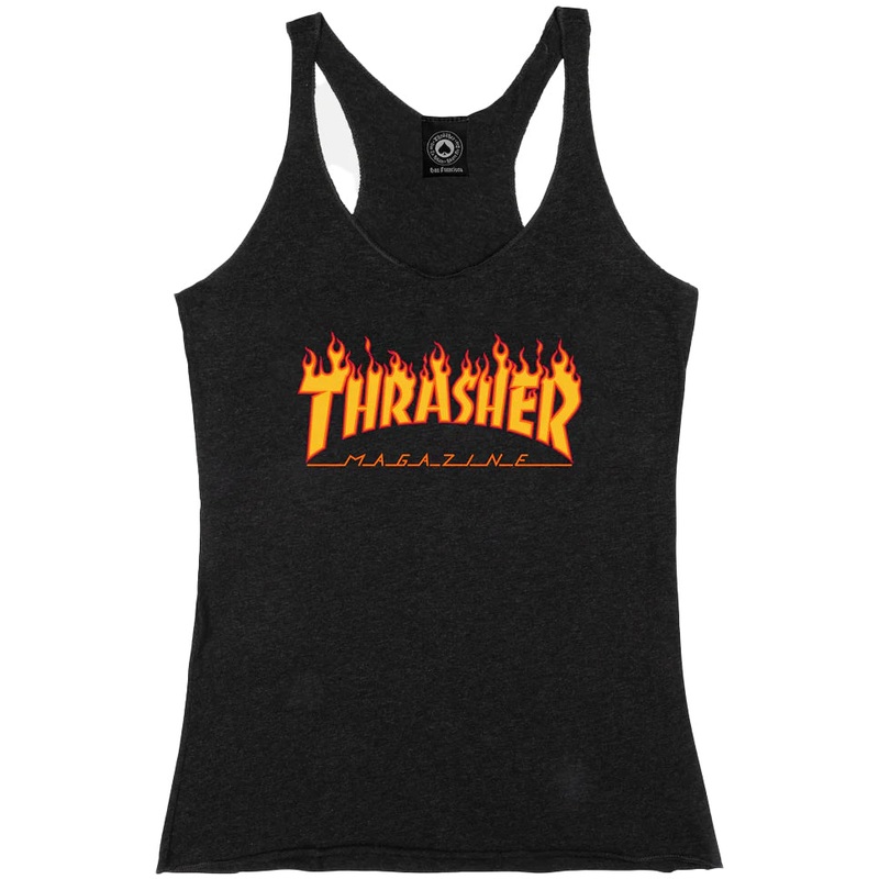Thrasher Magazine Girls Flame Logo Racerback Tank Top Black Heather Small