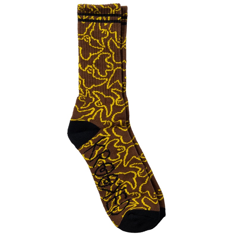 Krooked Multi Birds Brown Crew Socks Brown/ Yellow One size fits all
