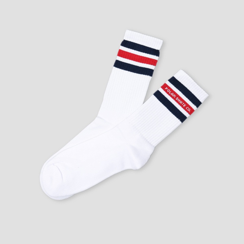 Polar Fat Stripe Socks White / Navy / Red UK3-5