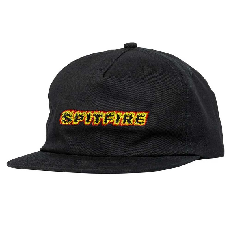 Spitfire Flames Script Snapback Hat Black