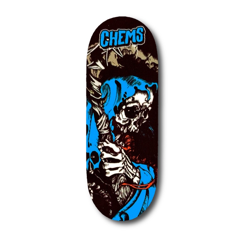 Chems Black Background Blue Grim Fingerboard Deck 29mm Mid-Pro Popsicle