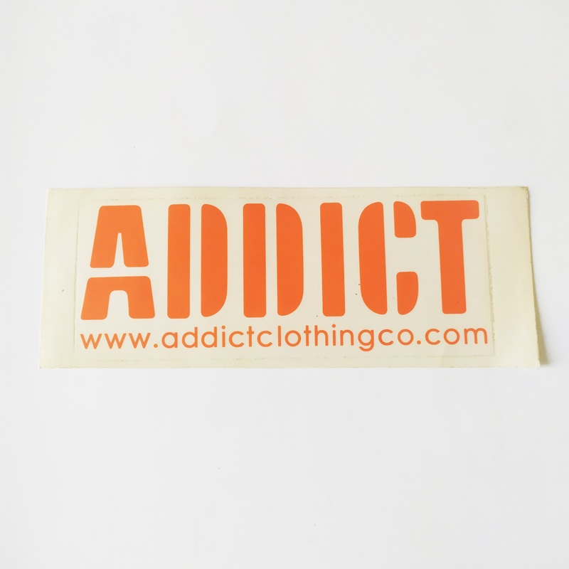 Addict Skateboard Sticker Orange Logo – 17cm across approx
