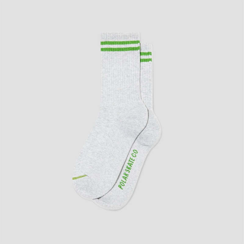 Polar Rib 2 Stripes Socks Heather Grey / Green UK3-5