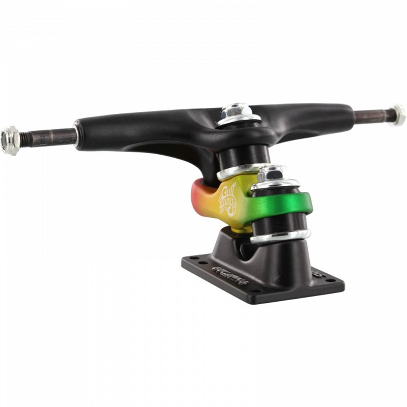 Gullwing Sidewinder II 9.0″ Black/Rasta Skateboard Trucks | Set of 2