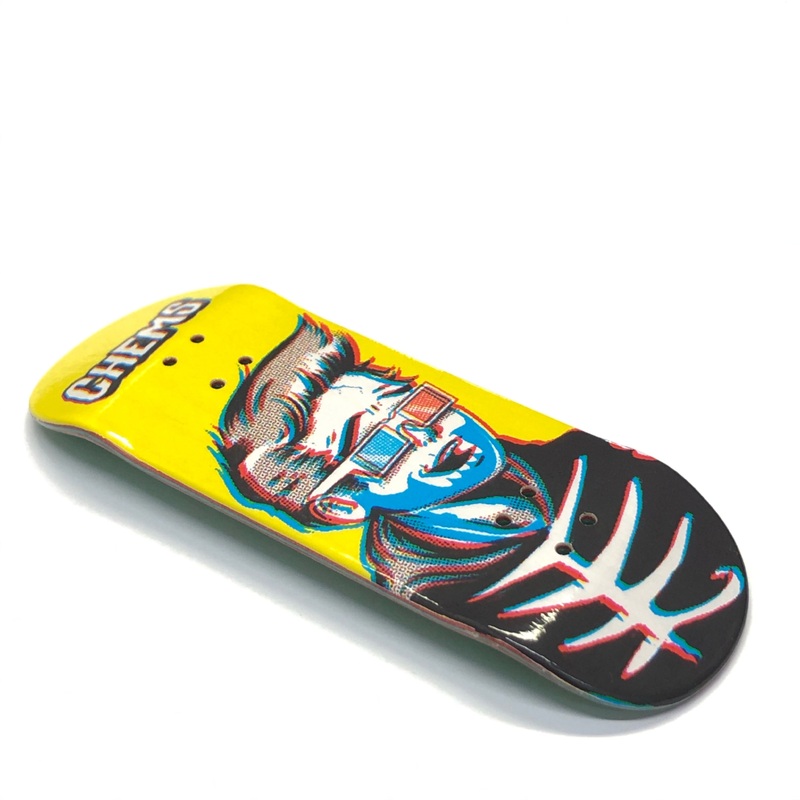 Chems Yellow Background “3D Kid” Fingerboard Deck 29mm Mid-Pro Popsicle