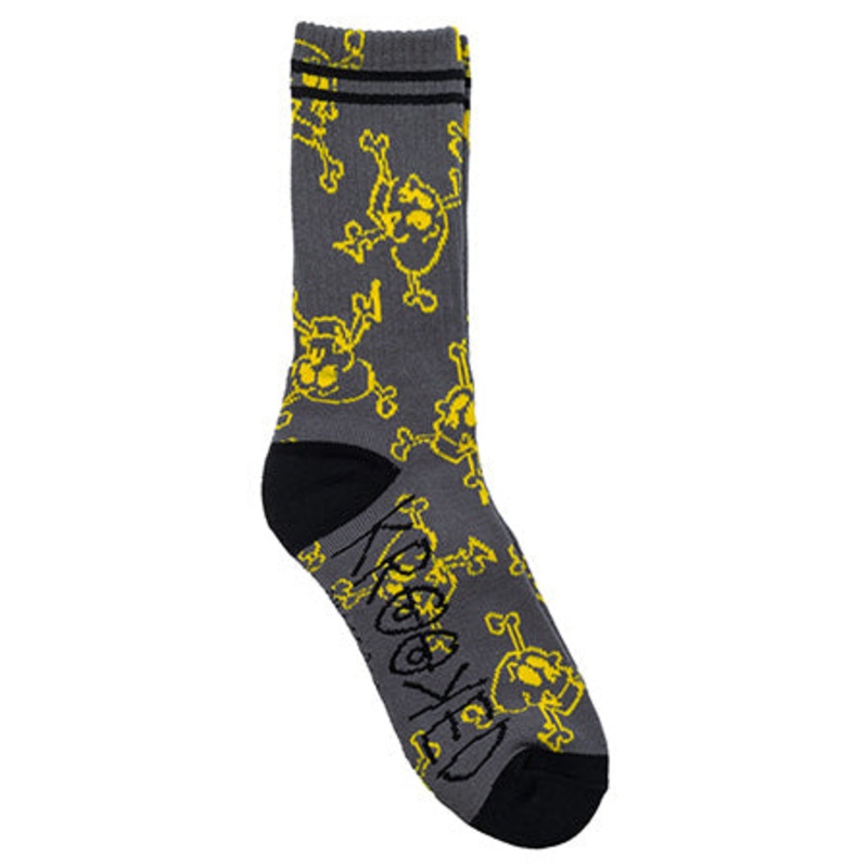 Krooked Skull Style Crew Socks White/ Black/ Red One size fits all