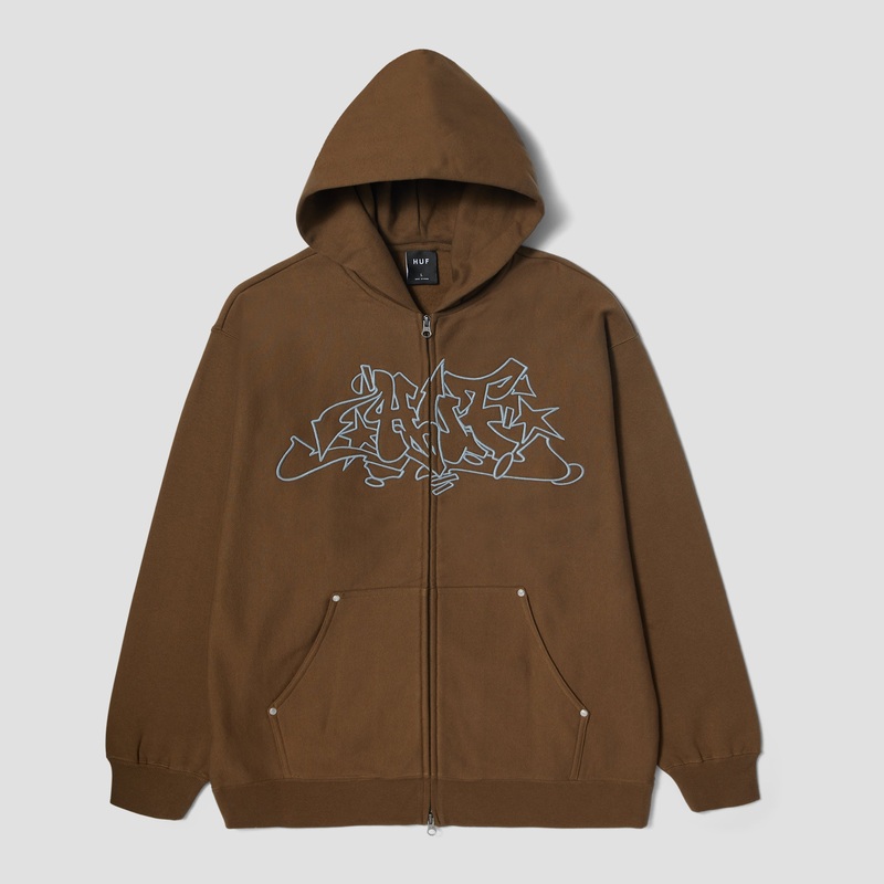 HUF Outlines Heavy Weight Full Zip Fleece Brown Small