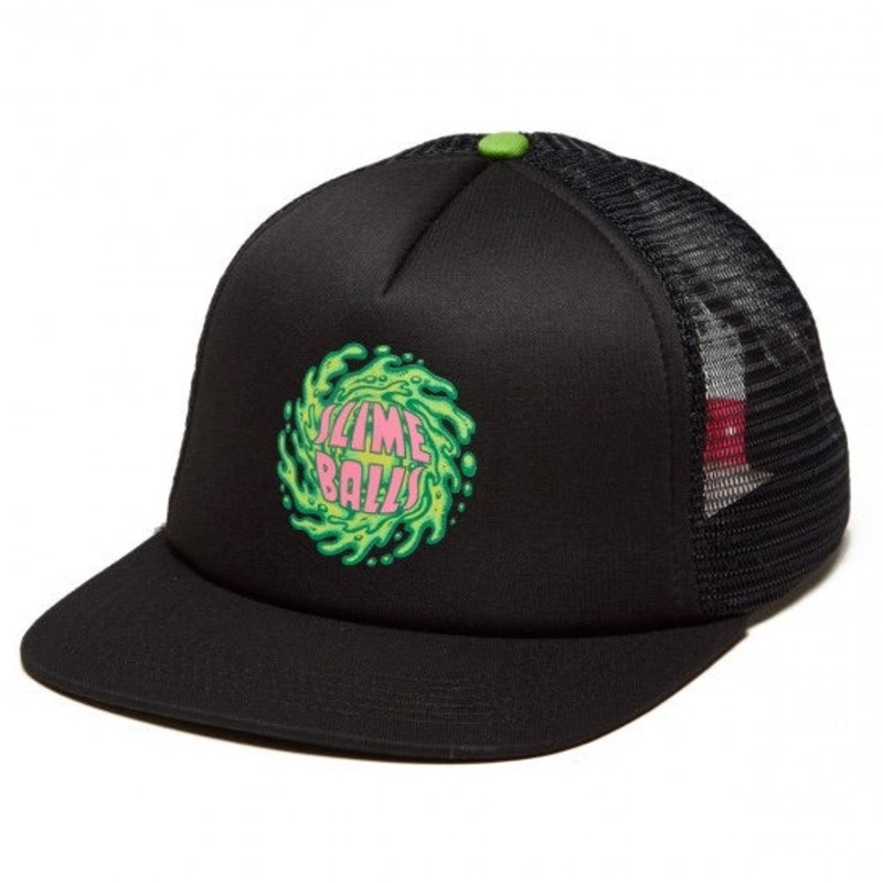 Slime Balls Logo Mesh Trucker High Profile Hat Black OS Black