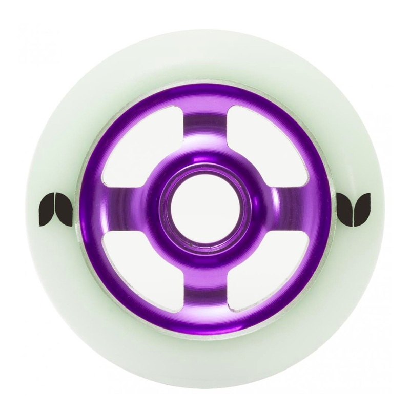 Blazer Pro – 100mm – Stormer 4 Spoke Aluminium Core Scooter Wheel – White / Purple
