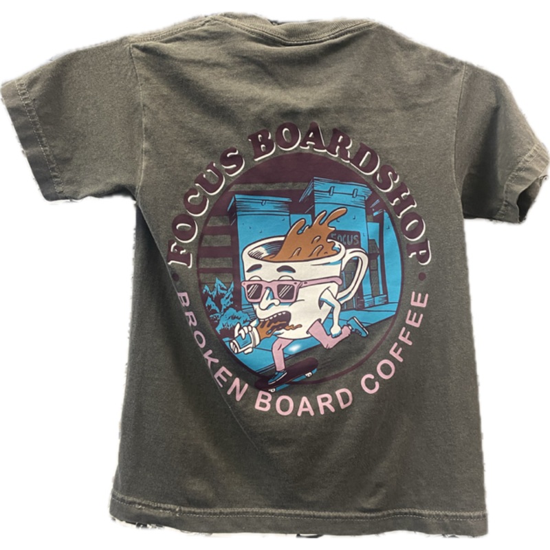 Focus Boardshop and Broken Board Coffee Collaboration Youth T-Shirt – Pepper Black X-Small Pepper Black