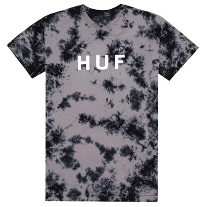 HUF OG Logo Crystal Wash T Shirt Black Tie Dye Medium