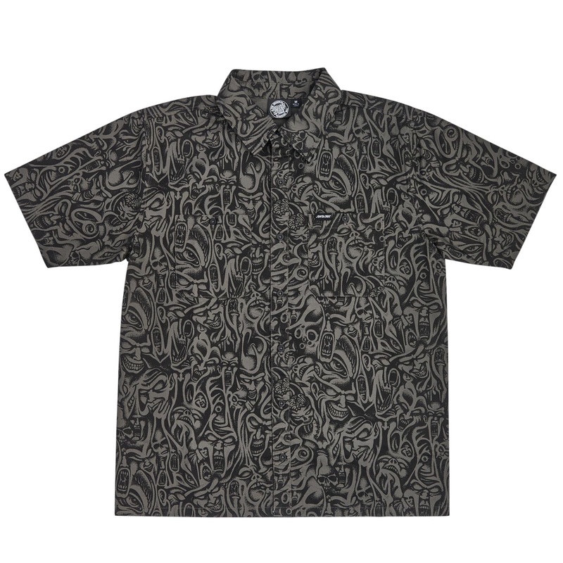 SANTA CRUZ TOM KNOX FACES BUTTON-UP WORK SHIRT Small Black