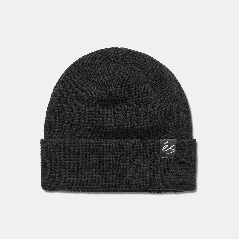 S Script Waffle Knit Beanie – Black