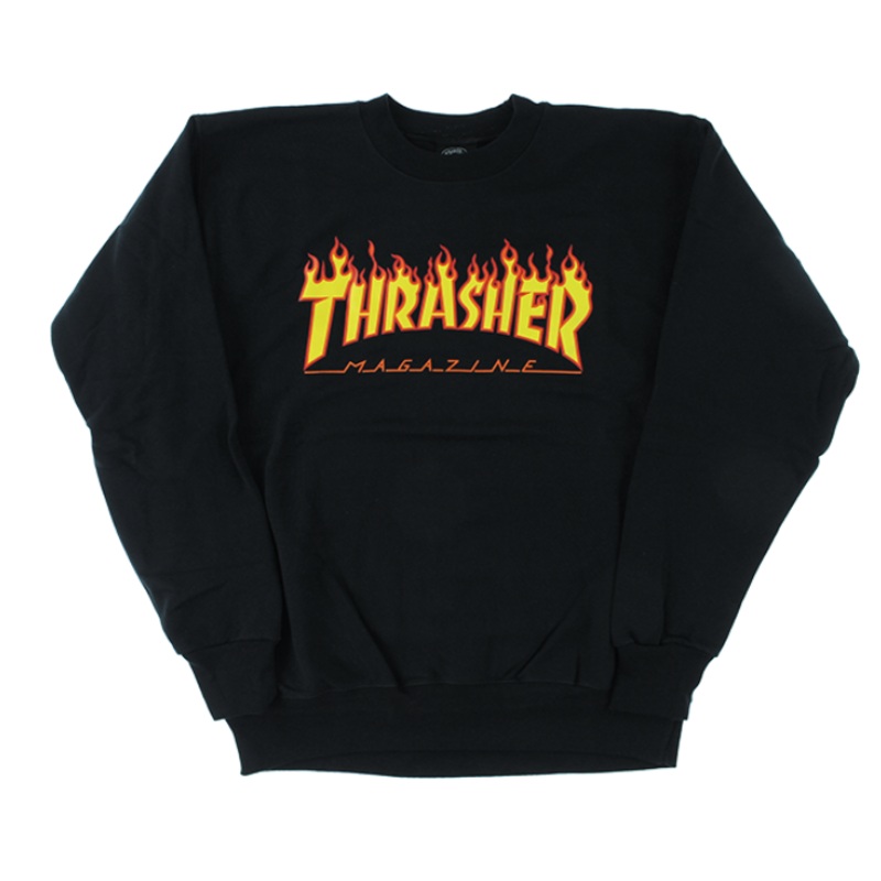 Thrasher Flame Logo Crew Sweatshirt Medium Black