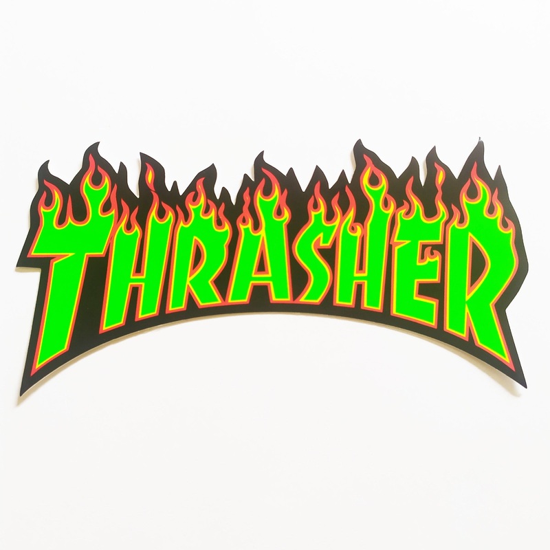 Thrasher Magazine Skateboard Sticker – Flame Logo Black/Green