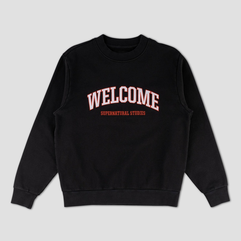 Welcome Student Embroidered Pigment Dyed Crew Black Small