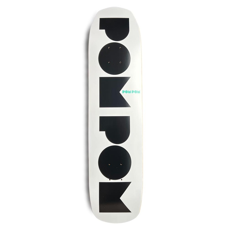 Pompom Logo Black & White 7.75″ Skateboard Deck