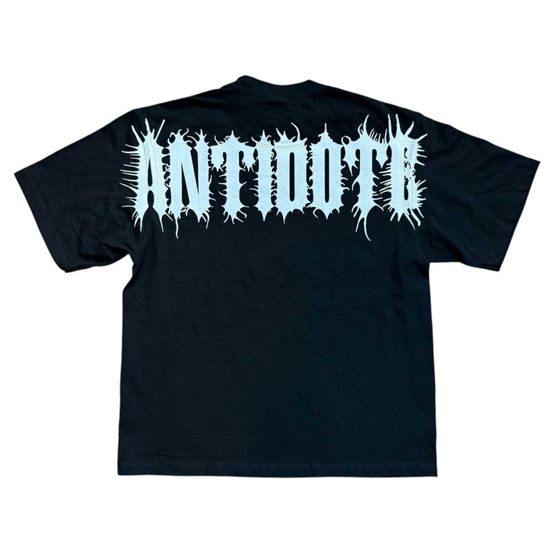 Cropped White Shoulder Antidote Black Tee SM