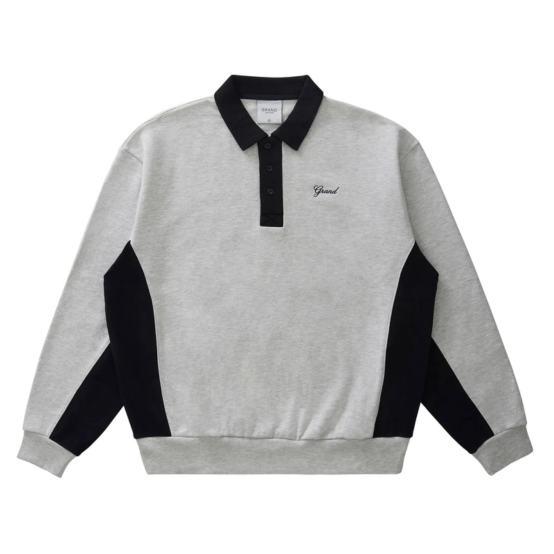 Grand French Terry Collared Crewneck Sweatshirt Ash/Navy M